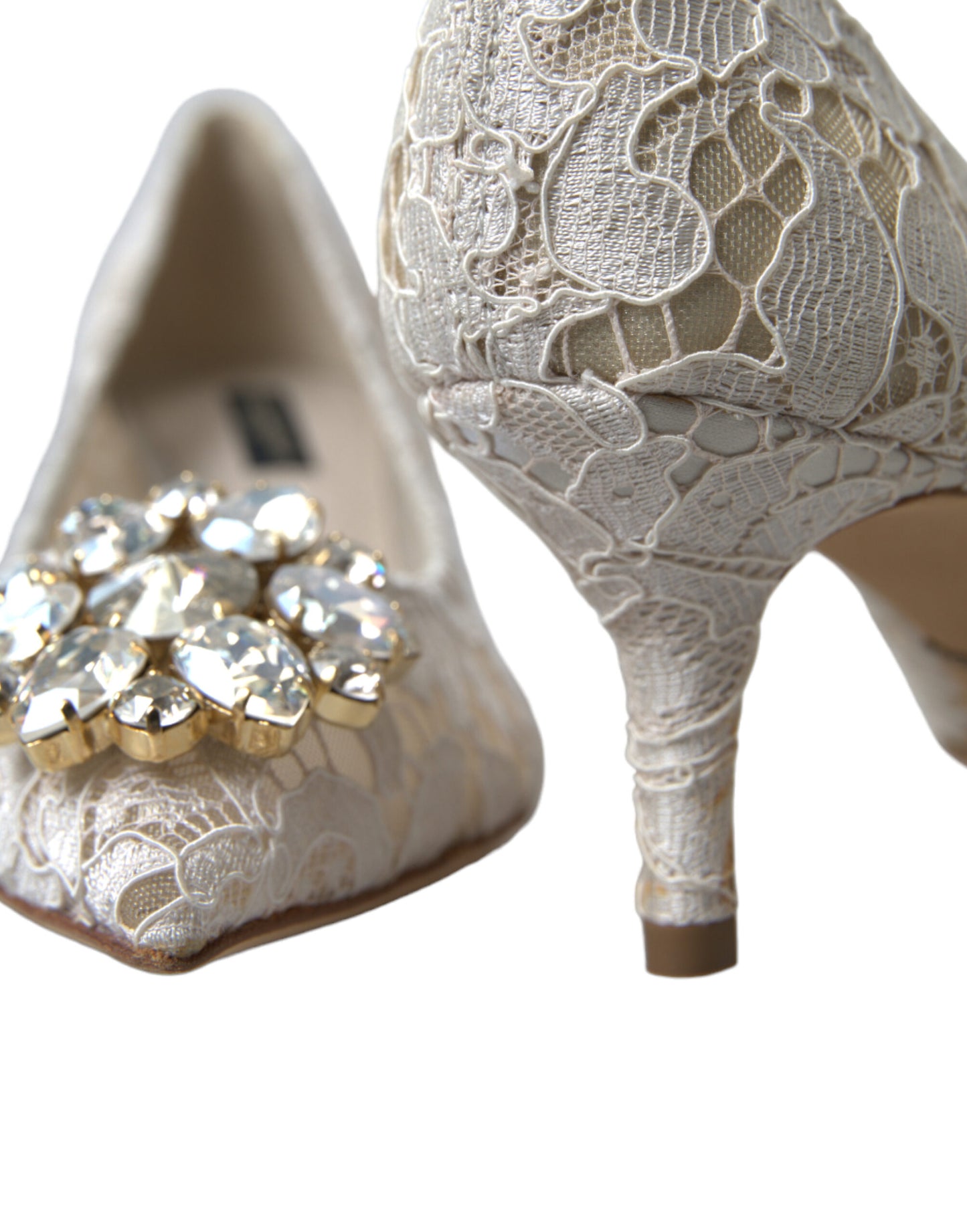 Dolce & Gabbana Elegant White Lace Crystal Pumps