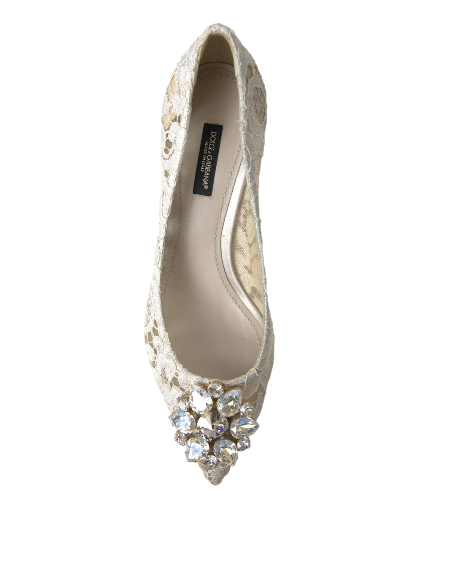 Dolce & Gabbana Elegant White Lace Crystal Pumps