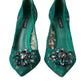 Dolce & Gabbana Elegant Green Crystal-Embellished Lace Heels