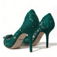 Dolce & Gabbana Elegant Green Crystal-Embellished Lace Heels