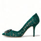 Dolce & Gabbana Elegant Green Crystal-Embellished Lace Heels