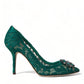 Dolce & Gabbana Elegant Green Crystal-Embellished Lace Heels