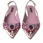 Dolce & Gabbana Pink Crystal Embellished Silk Slingback Heels