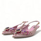 Dolce & Gabbana Pink Crystal Embellished Silk Slingback Heels