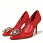 Dolce & Gabbana Exquisite Crystal-Embellished Red Lace Heels