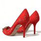 Dolce & Gabbana Exquisite Crystal-Embellished Red Lace Heels