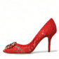 Dolce & Gabbana Exquisite Crystal-Embellished Red Lace Heels