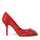 Dolce & Gabbana Exquisite Crystal-Embellished Red Lace Heels