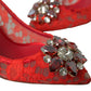 Dolce & Gabbana Exquisite Crystal-Embellished Red Lace Heels