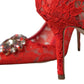 Dolce & Gabbana Exquisite Crystal-Embellished Red Lace Heels