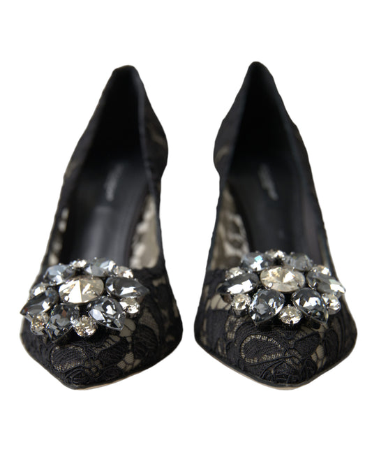 Dolce & Gabbana Elegant Taormina Lace Heels with Crystal Embellishment