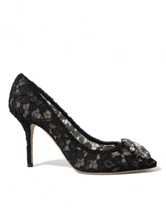 Dolce & Gabbana Elegant Taormina Lace Heels with Crystal Embellishment