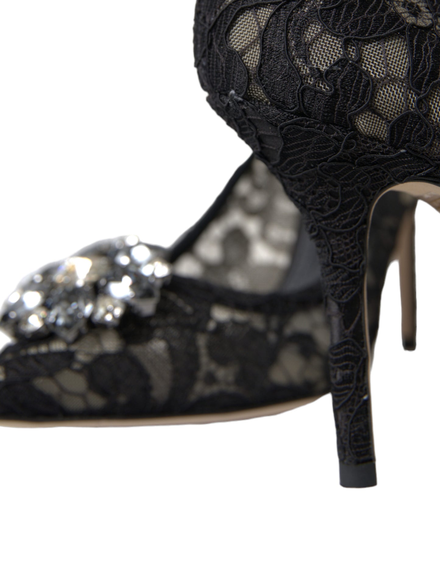 Dolce & Gabbana Elegant Taormina Lace Heels with Crystal Embellishment