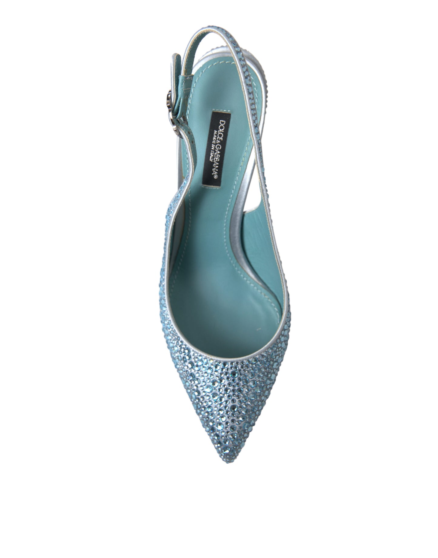 Dolce & Gabbana Aquamarine Slingback Heels with Crystal Embellishments