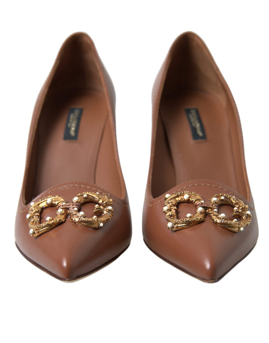 Dolce & Gabbana Elegant Brown Leather Heels Pumps