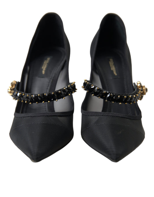 Dolce & Gabbana Crystal-Embellished Black Mary Jane Stilettos