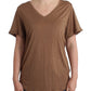 John Galliano Elegant Short-Sleeved Brown Rayon Top