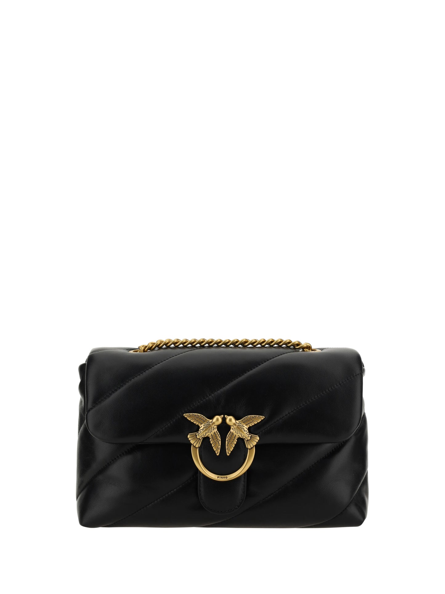 PINKO Elegant Black Leather Quilted Shoulder Bag