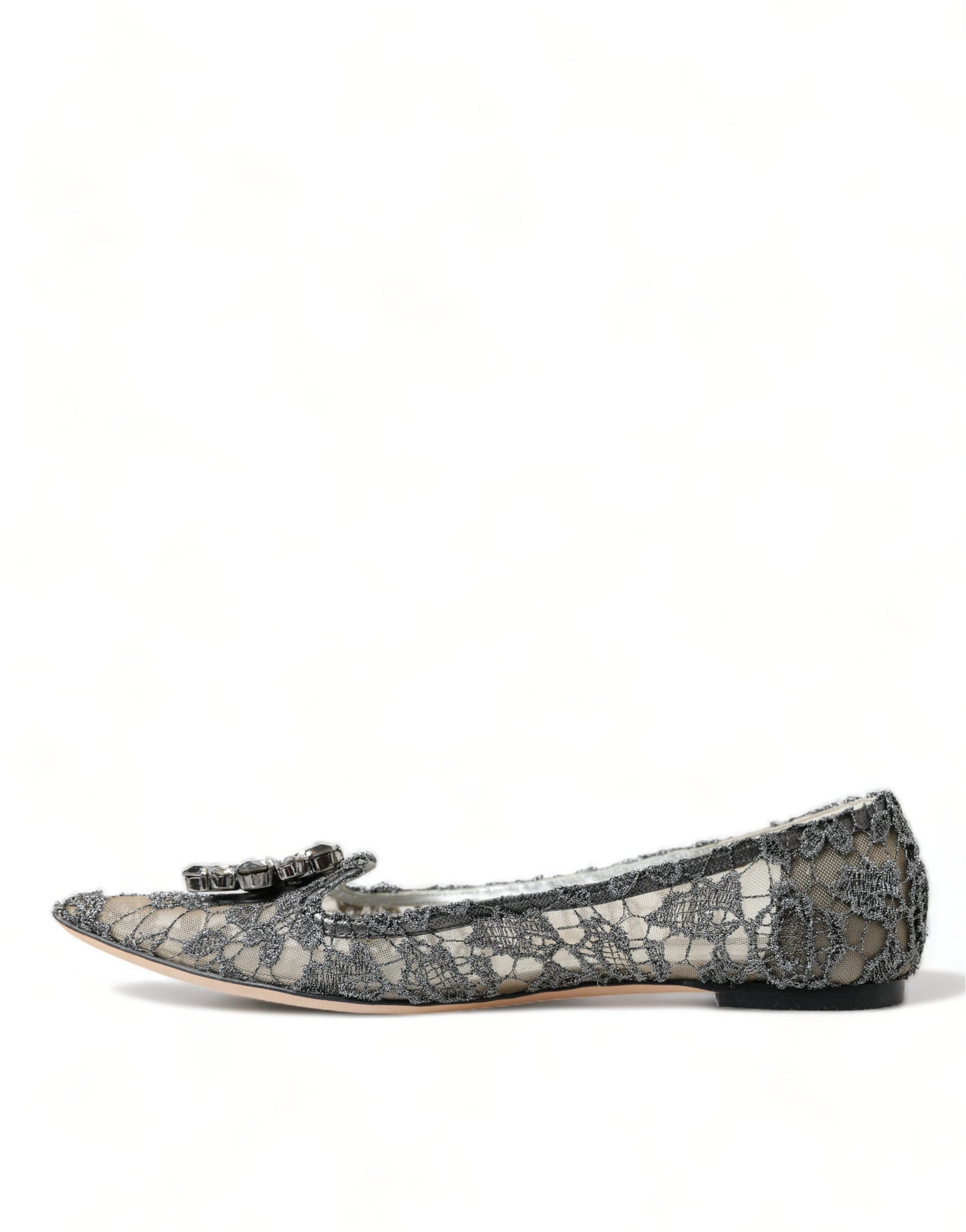 Dolce & Gabbana Elegant Silver Floral Lace Flat Shoes