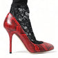 Dolce & Gabbana Red Almond Toe Snakeskin Pumps with Lace Socks