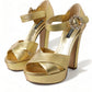 Dolce & Gabbana Gold Leather Crystal-Embellished Sandals