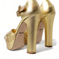 Dolce & Gabbana Gold Leather Crystal-Embellished Sandals