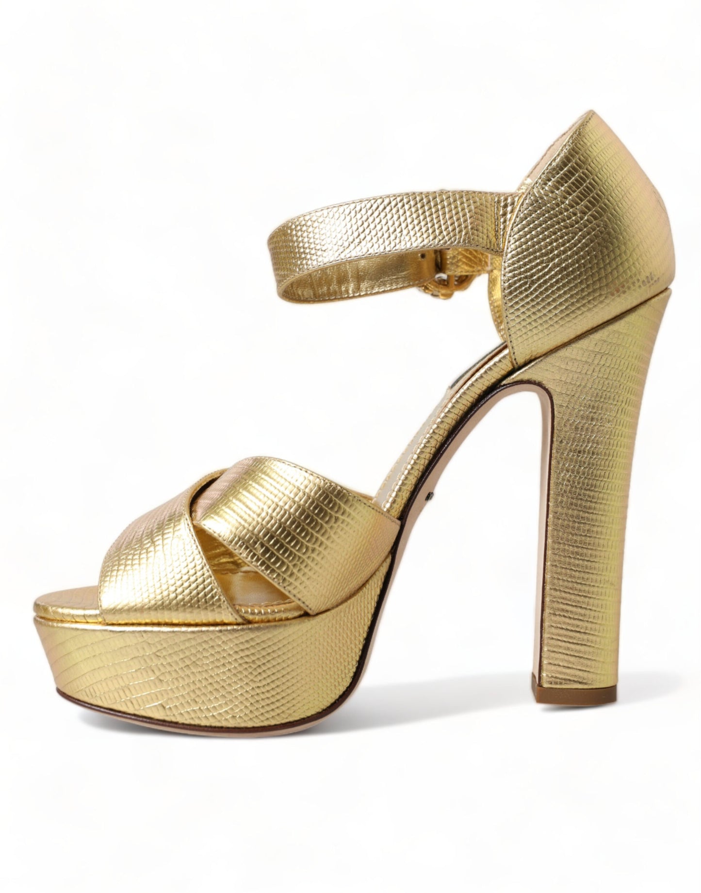 Dolce & Gabbana Gold Leather Crystal-Embellished Sandals