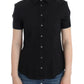 John Galliano Elegant Black Cotton Stretch Shortsleeve Blouse