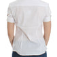 John Galliano Chic White Cotton Blend Shortsleeve Blouse