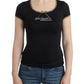 Cavalli Chic Black Crewneck Top with Leopard Details