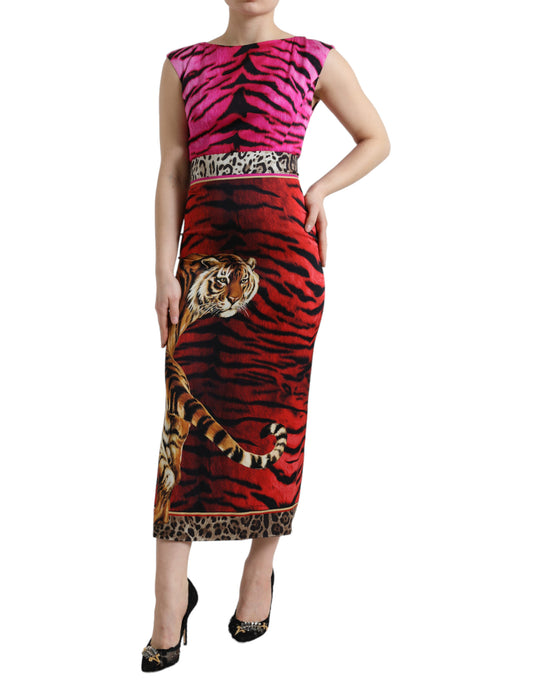 Dolce & Gabbana Elegant Animal Print Sheath Midi Dress