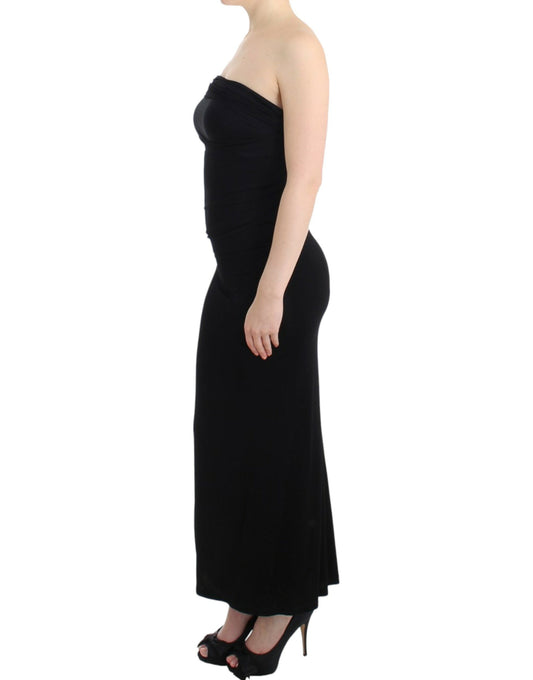 Cavalli Elegant Strapless Black Maxi Dress