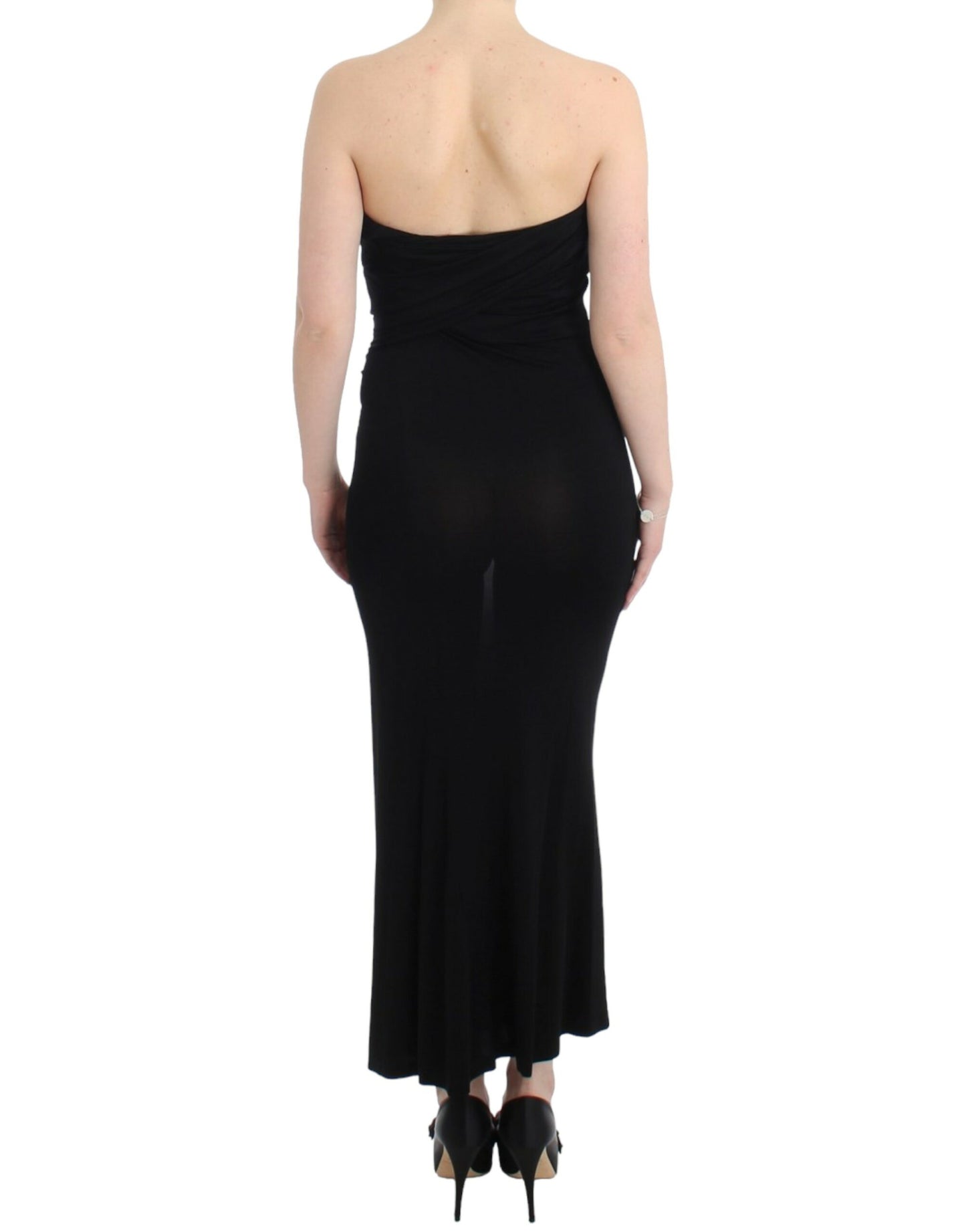 Cavalli Elegant Strapless Black Maxi Dress