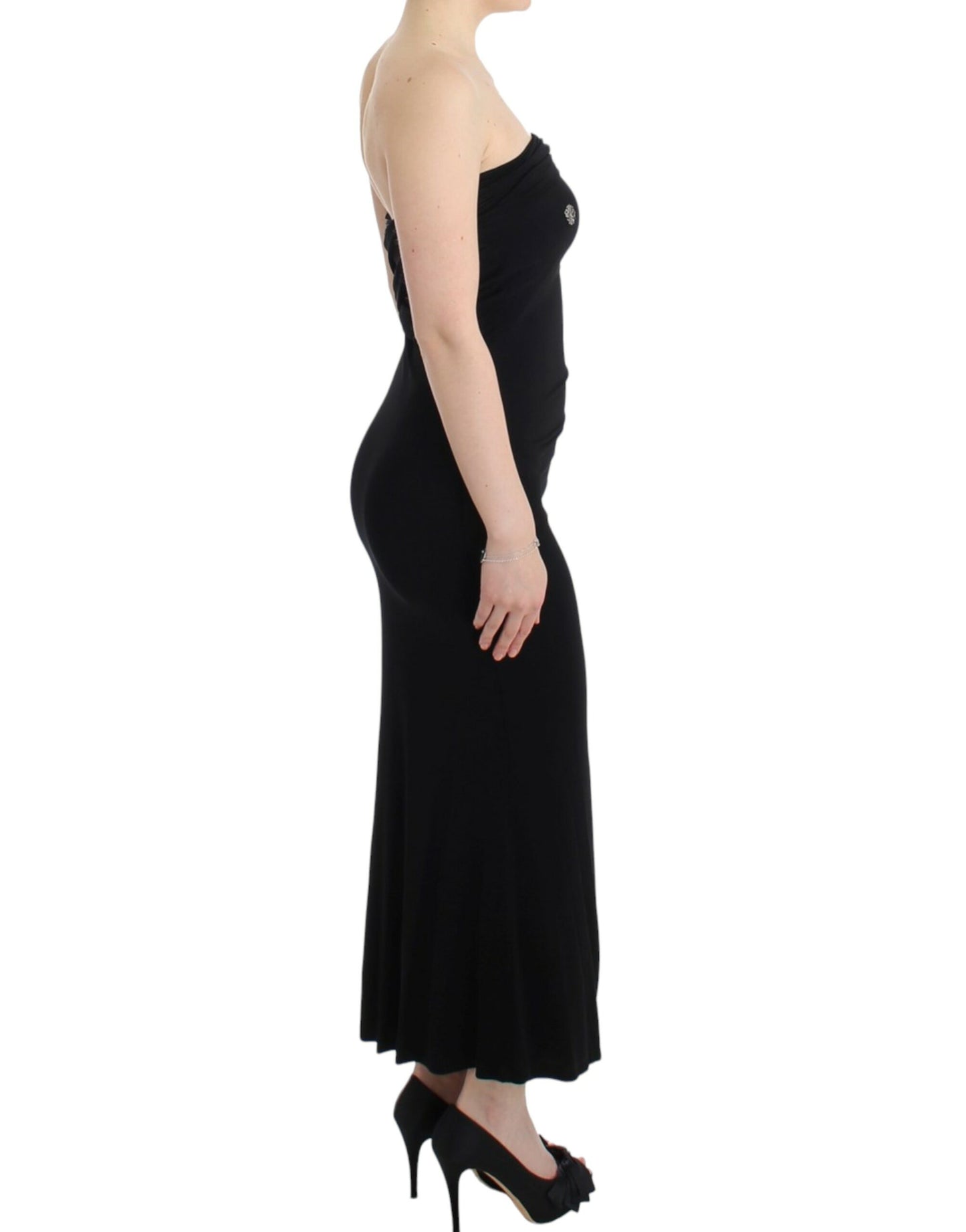 Cavalli Elegant Strapless Black Maxi Dress