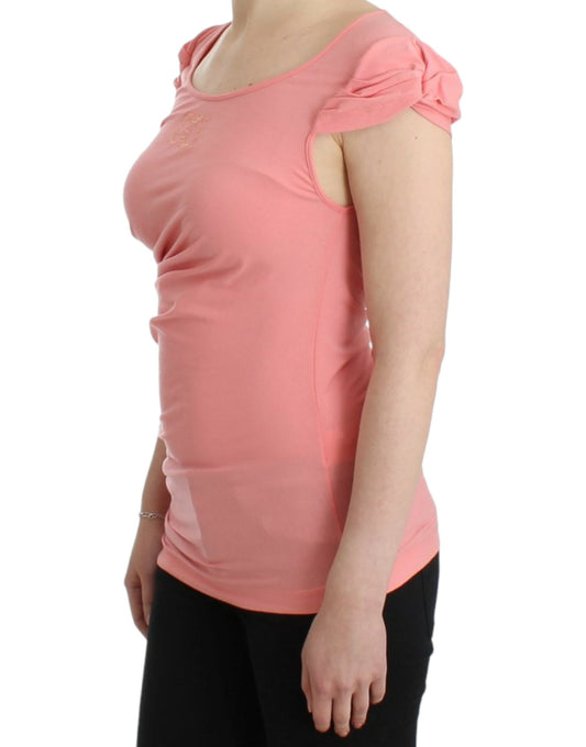 Cavalli Pink Cotton Blend Tank Top with Cap Sleeves