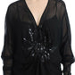 Cavalli Elegant Sheer Black Silk Blouson Dress