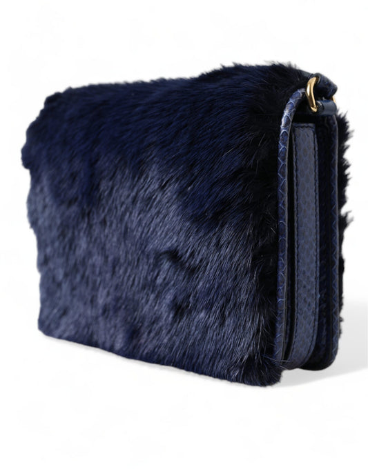 Dolce & Gabbana Exquisite Blue Mink Fur Shoulder Bag