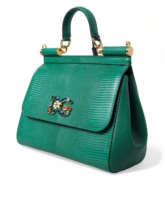 Dolce & Gabbana Elegant Green Leather Miss Sicily Satchel