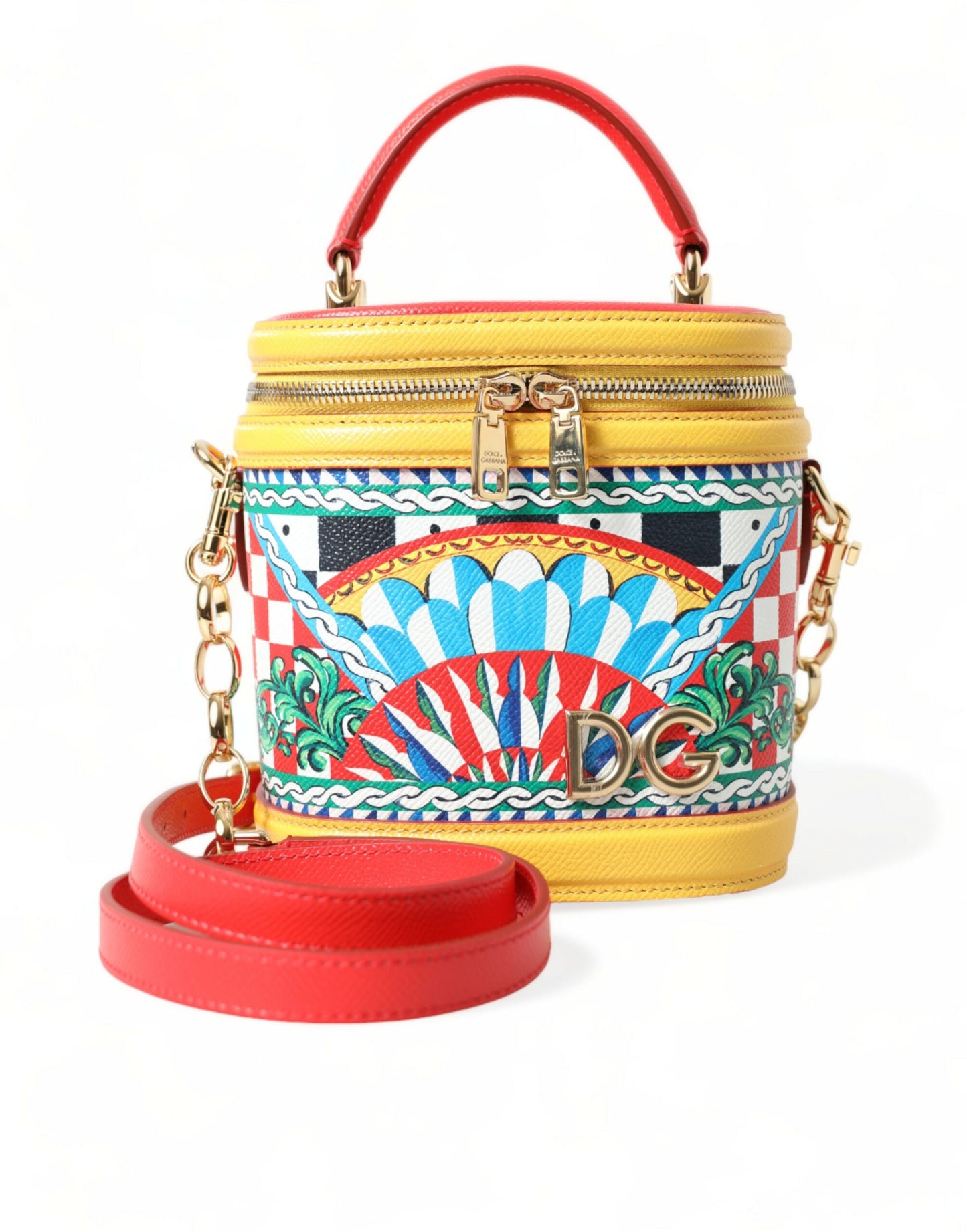 Dolce & Gabbana Chic Sicilian Print Vanity Bag with Gold Accents