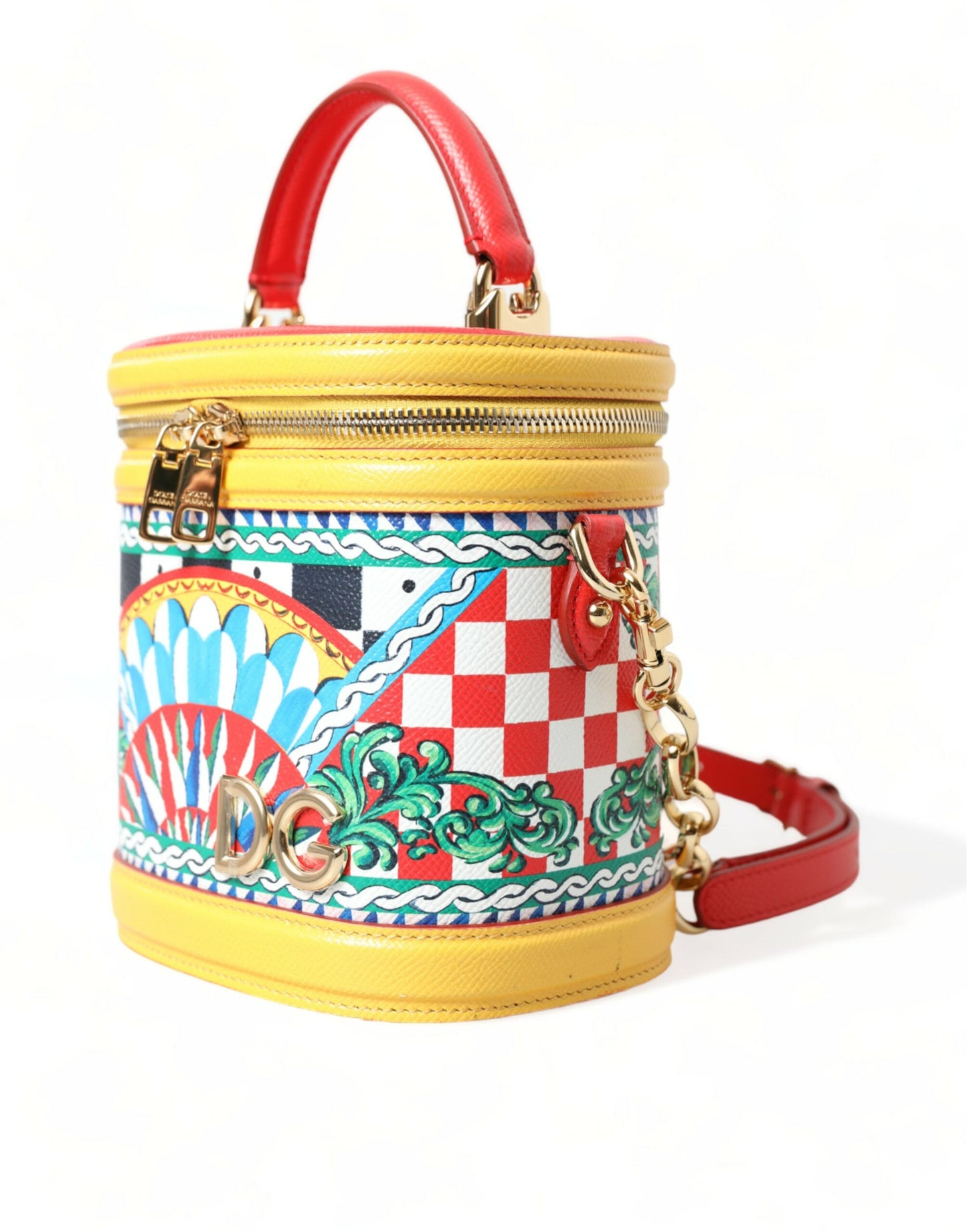 Dolce & Gabbana Chic Sicilian Print Vanity Bag with Gold Accents