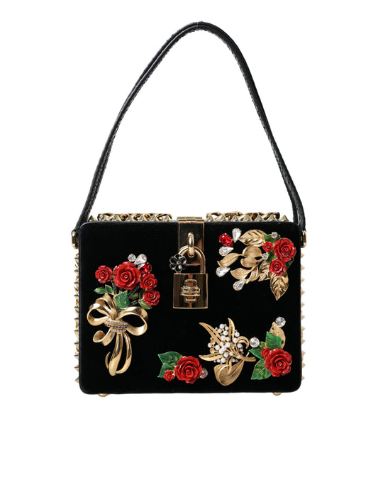 Dolce & Gabbana Elegant Black Velvet Box Bag with Gold Hardware