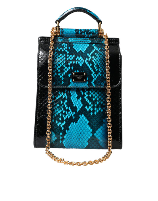 Dolce & Gabbana Exotic Leather Blue Crossbody Bag with Gold Accents