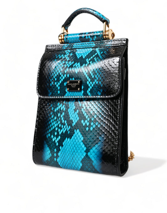 Dolce & Gabbana Exotic Leather Blue Crossbody Bag with Gold Accents