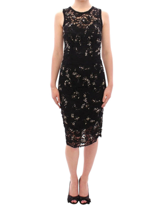 Dolce & Gabbana Elegant Black Floral Lace Crystal Dress