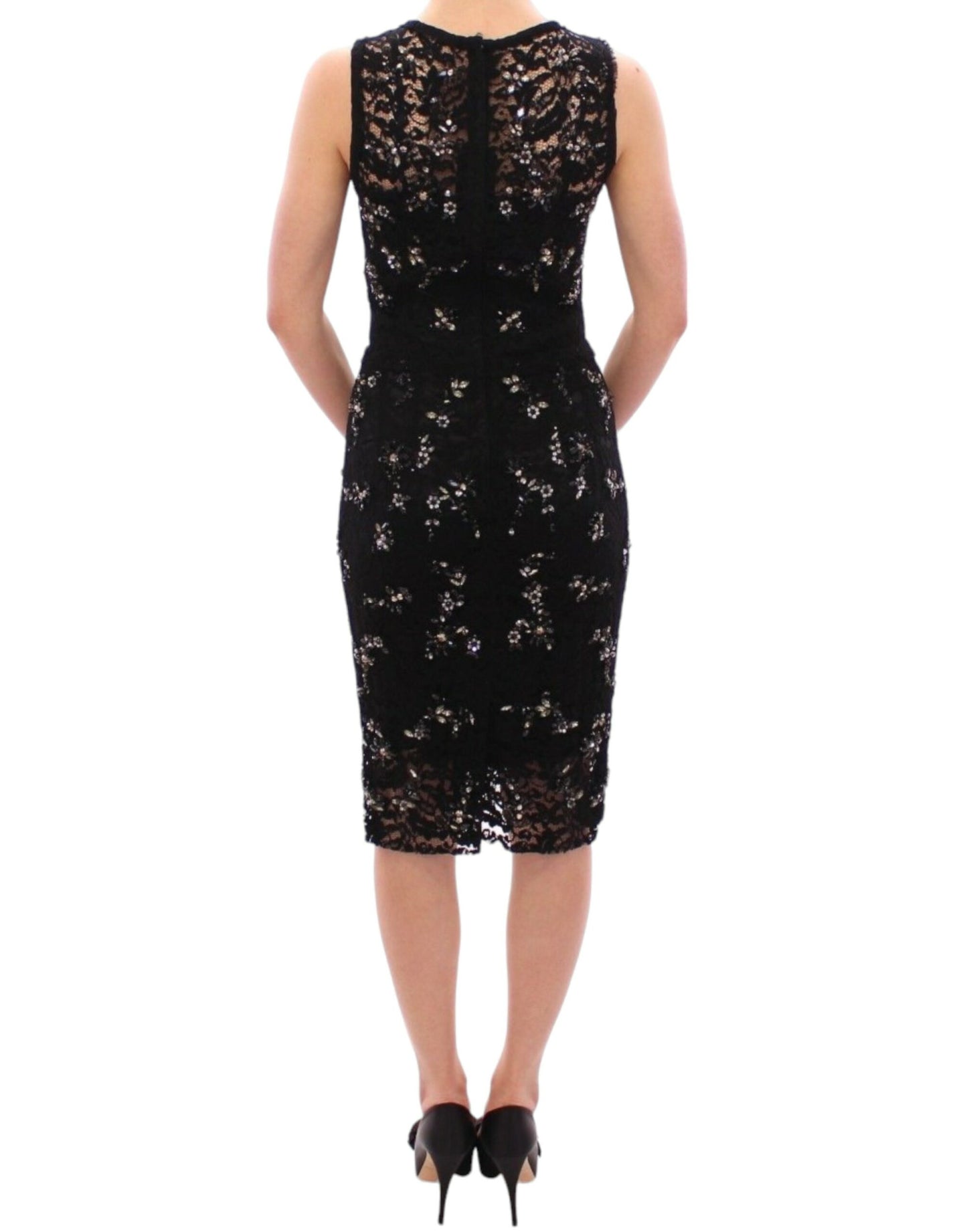 Dolce & Gabbana Elegant Black Floral Lace Crystal Dress