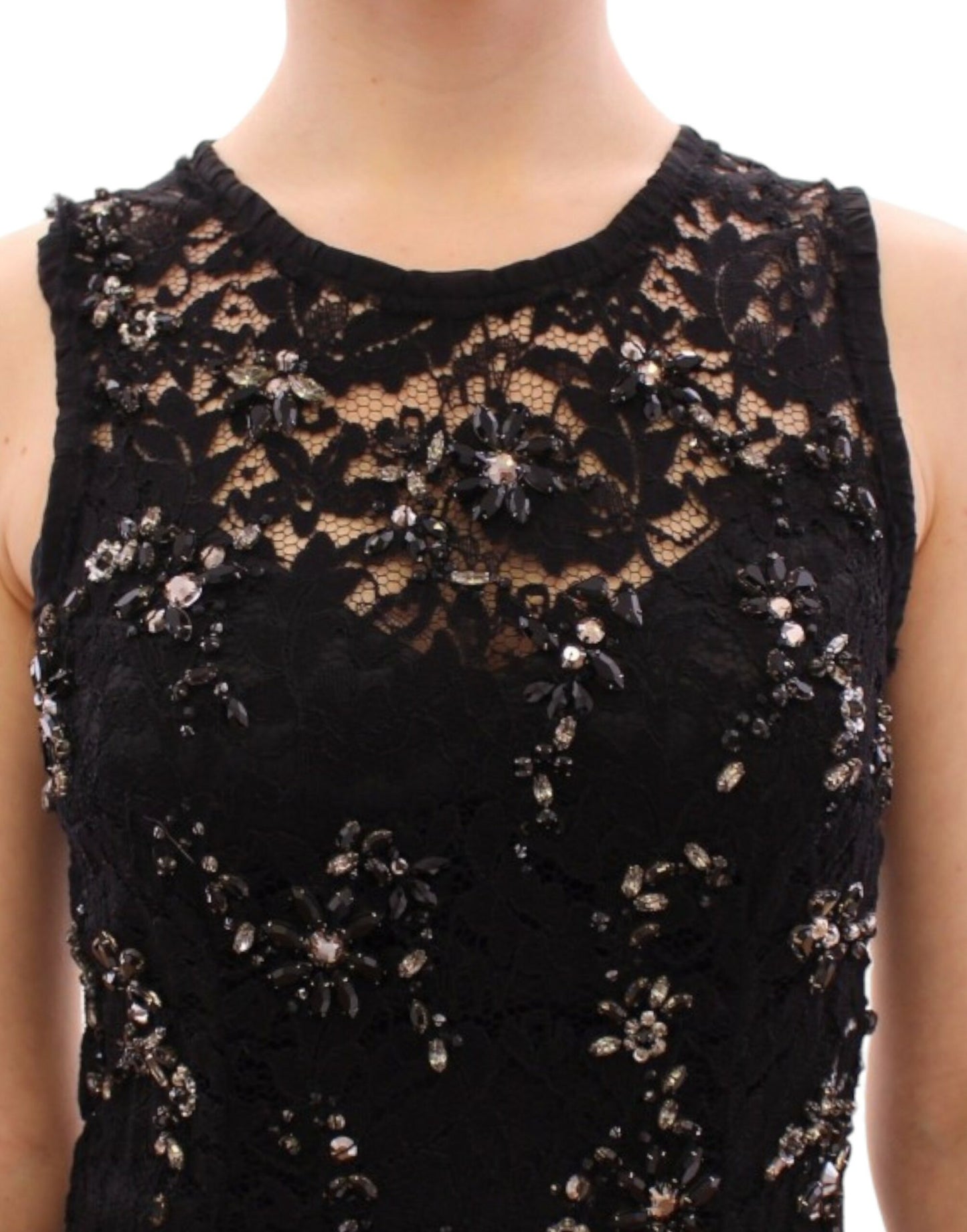 Dolce & Gabbana Elegant Black Floral Lace Crystal Dress