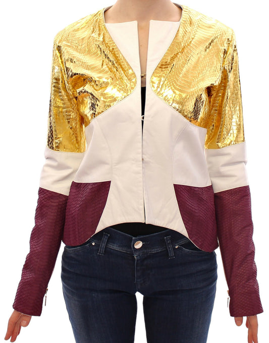 Vladimiro Gioia Elegant Metallic Croc Print Leather Jacket