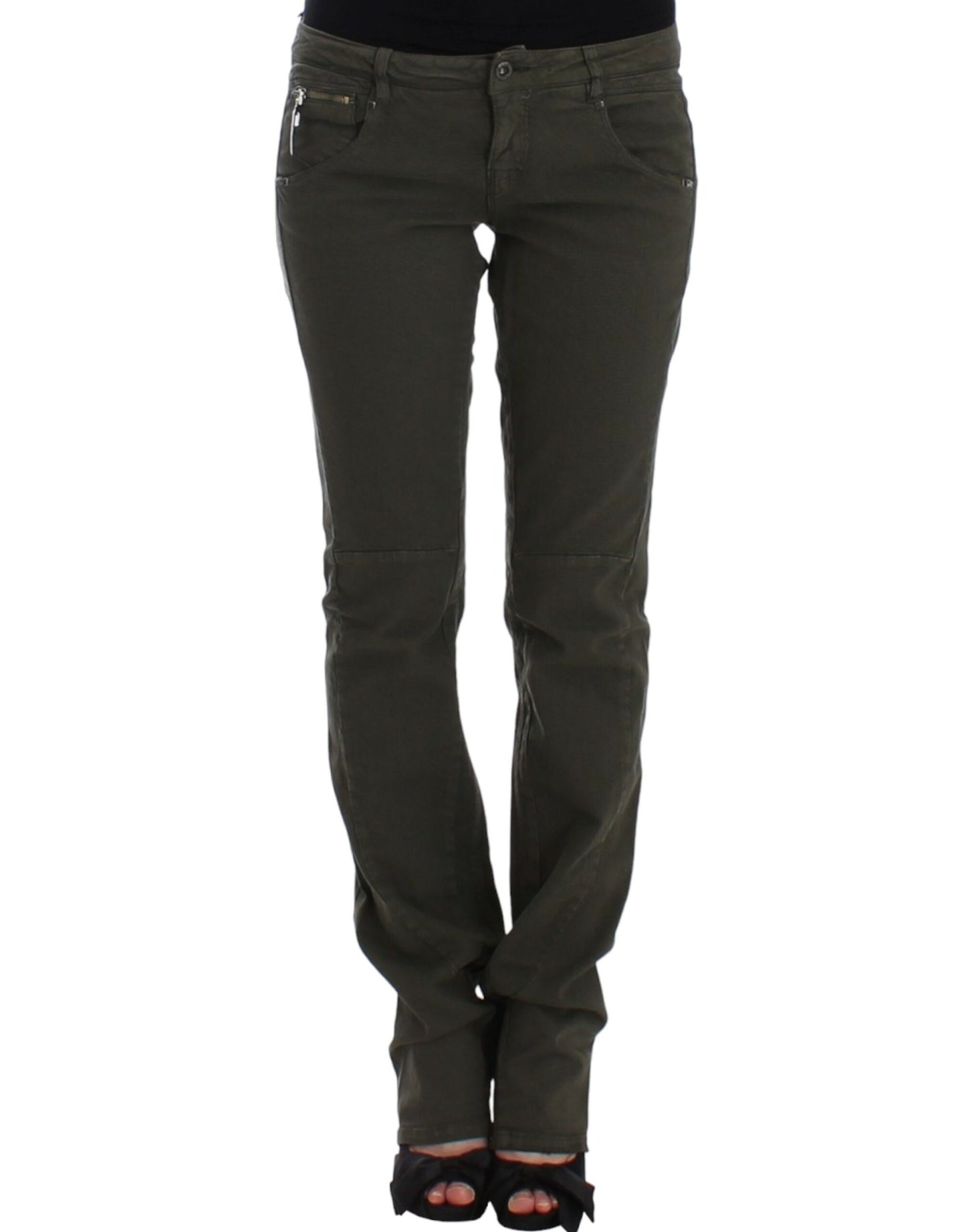 Costume National Chic Green Slim Leg Designer Jeans