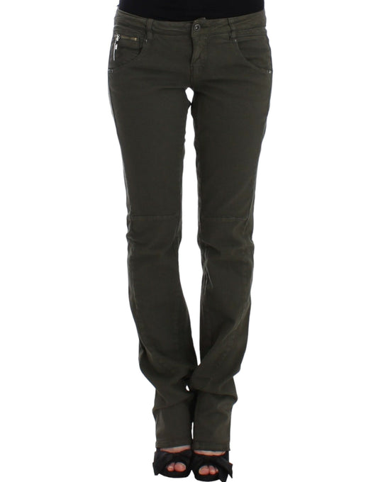 Costume National Chic Green Slim Leg Designer Jeans