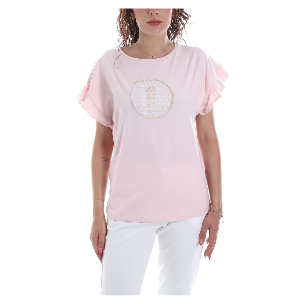 Yes Zee Chic Pink Bat Sleeve Cotton Tee with Ruffles